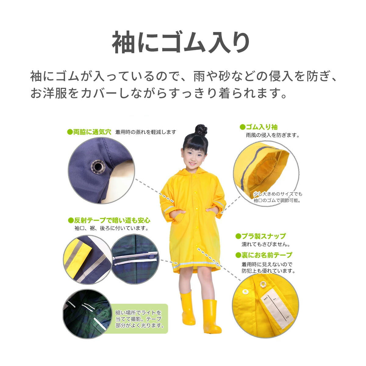 【140サイズxネイビー】無地レインコート レインコート キッズ ランドセル対応 ランドセル リュック対応 子供 無地 シンプル レインウェア 反射テープ 小学生 110 120 130 140 150 収納袋 合羽 かっぱ 子ども こども 男の子 女の子 送料無料