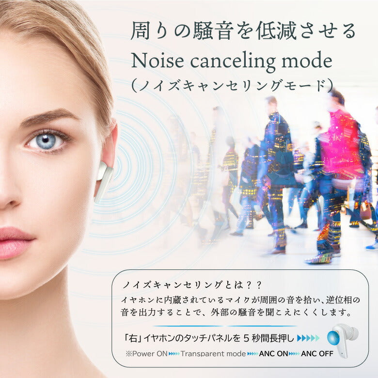 ワイヤレスイヤホン  Bluetooth5.1 ノイズキャンセリング ANC iPhone  アンドロイド 外部音取り込み 高音質 自動ペアリング アクティブノイズキャンセリング Android 片耳