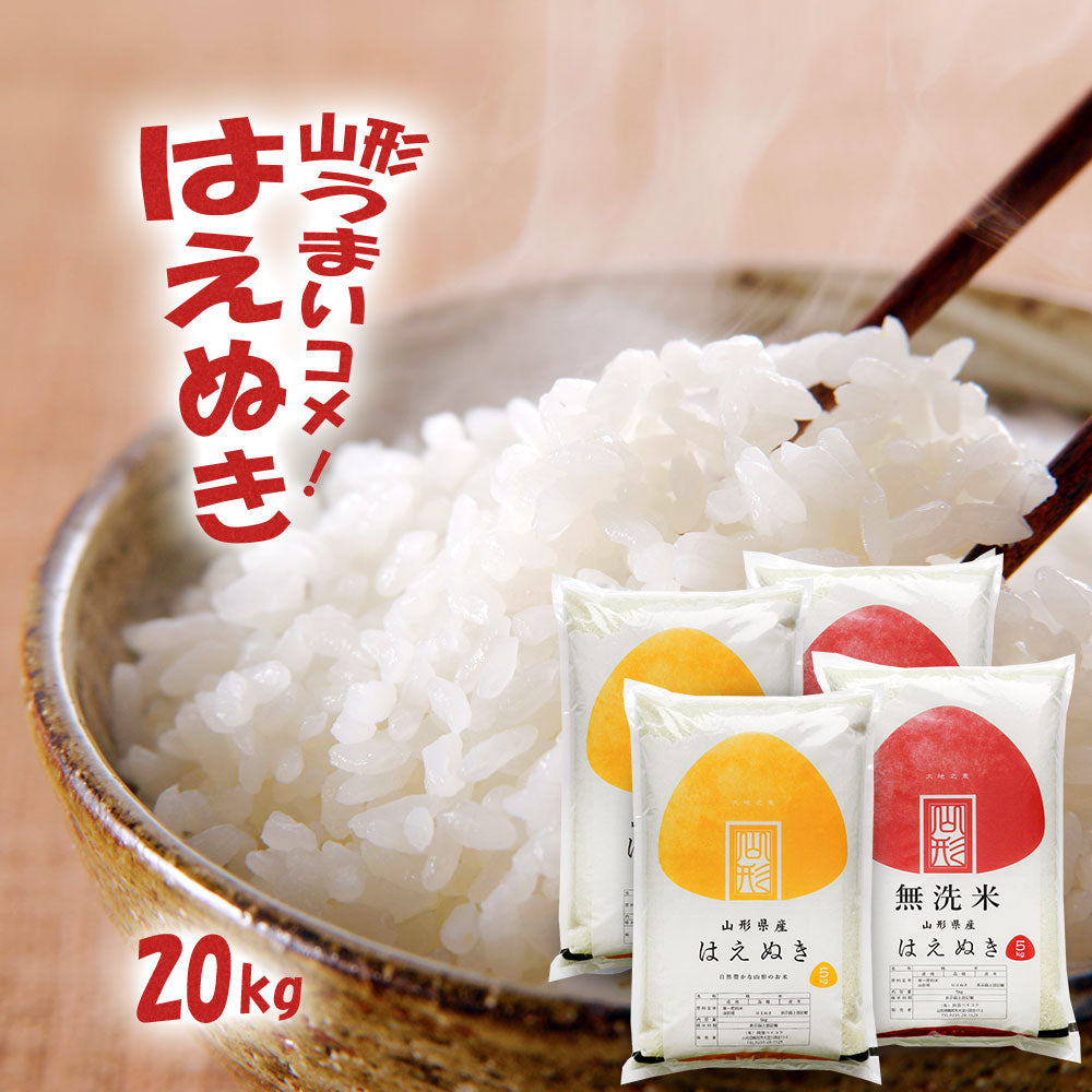 【限定クーポンで20%OFF】はえぬき 無洗米 20kg (5kg×4袋) 山形県産 令和3年産 送料無料 20キロ 米 こめ コメ お米 精米 新米