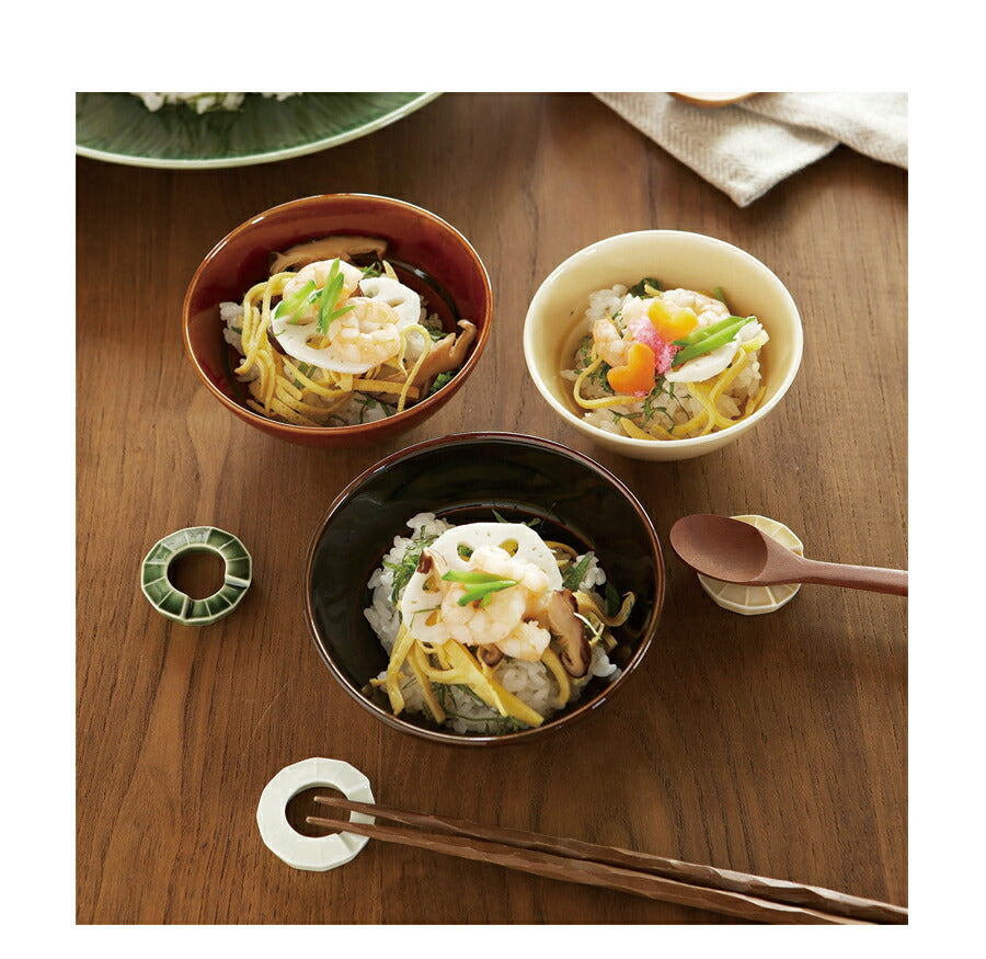 nest(ネスト)箸置き５色セット ギフトボックス入り スプーンレスト 天目釉、飴釉、黄瀬戸釉、織部釉、ねこやなぎ釉　箱入り キッチン用品 miyama  おしゃれ 磁器 おうち時間 正規品 プレゼント 贈り物 5個セット 父の日 母の日 陶器のふる里 trys深山