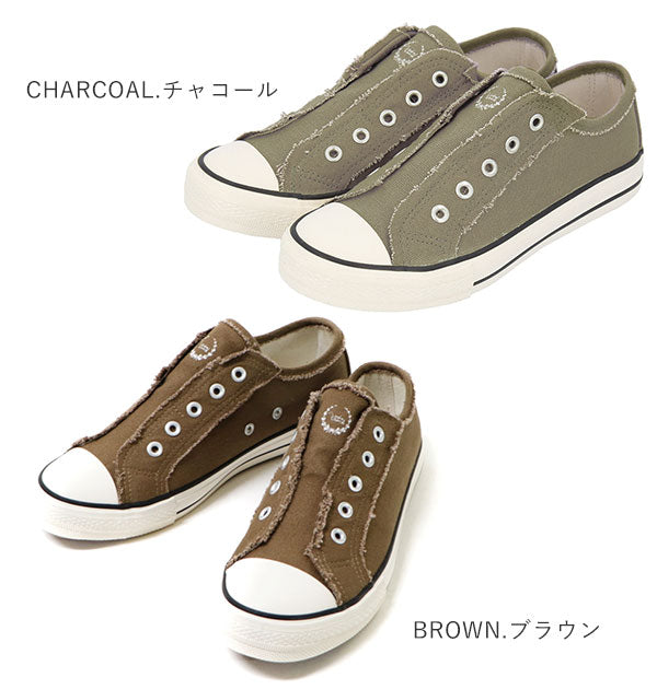 【BROWN.ブラウン・(38)24cm】 スリッポン レディース スニーカー シューズ 紐なし おしゃれ かわいい 靴 シンプル フラット ローカット キャンバス Hashed Coorde　ハッシュドコーデ HC1636F カジュアル  疲れにくい