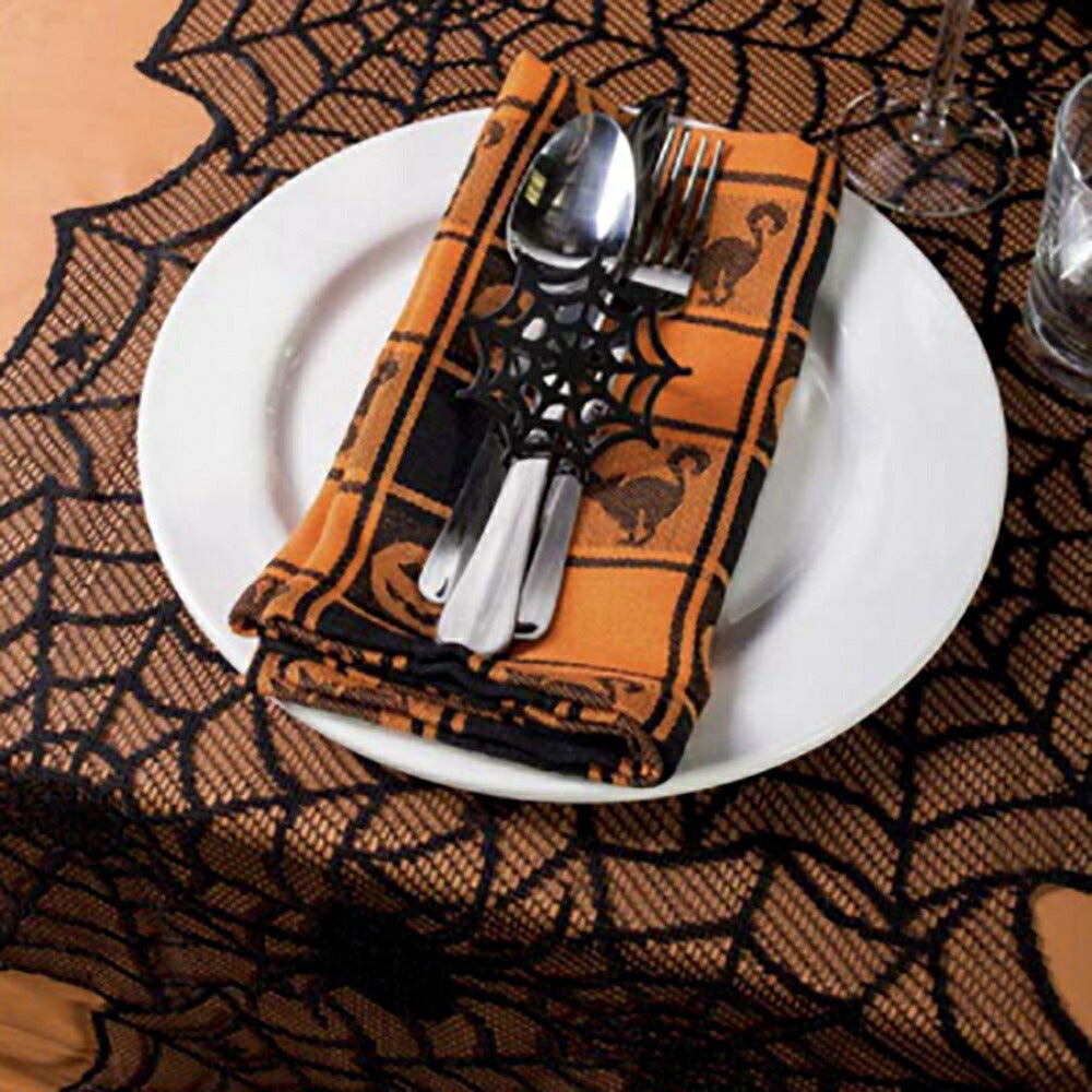 ハロウィン テーブルクロス 蜘蛛の巣 テーブルランナー レース くも クモ スパイダー ブラック 黒 ホラー リアル 本格的 誕生日 飾り付け 室内 クリスマス 怖い 恐怖 渋い かわいい Xmas Christmas 豪華 華やか おしゃれ