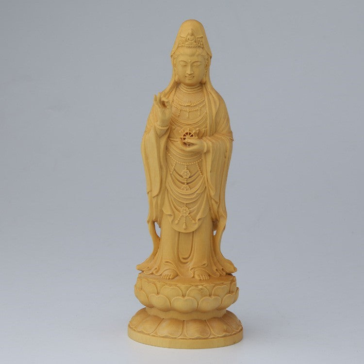 10cm 観音菩薩 木彫り 彫刻 柘植木彫り 仏像 縁起物 祈る 開運 スピリチュアル プレゼント 贈り物 ギフト お土産 お守り 置物 風水 飾り