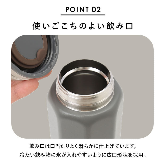 【グレー】 マグボトル おしゃれ 通販 約 500ml 460ml 水筒 直飲み ステンレスボトル 0.5l未満 マイボトル 保冷 保温 マグ ボトル メンズ キッズ レディース 洗いやすい オクタボトル ホルムス
