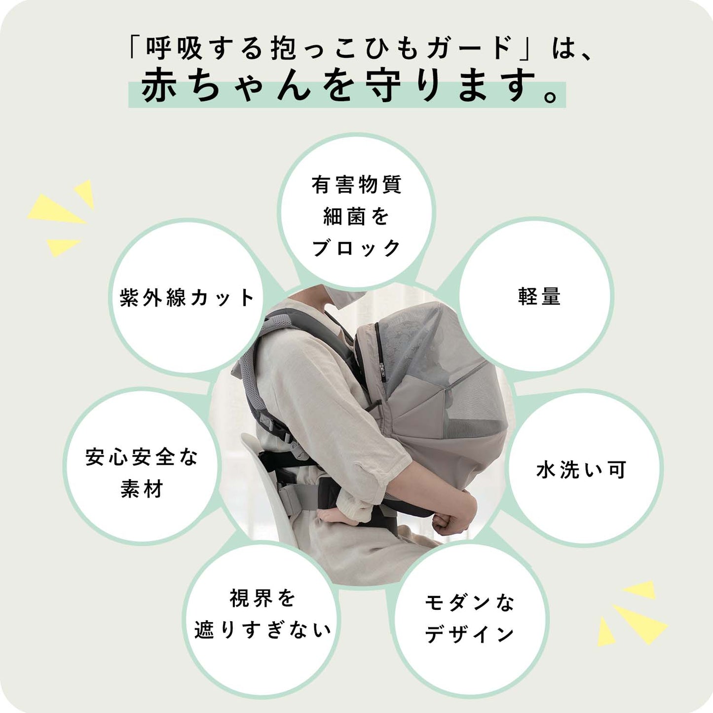 【アイボリー】有害物質から赤ちゃんを守る 呼吸する抱っこ紐カバー
