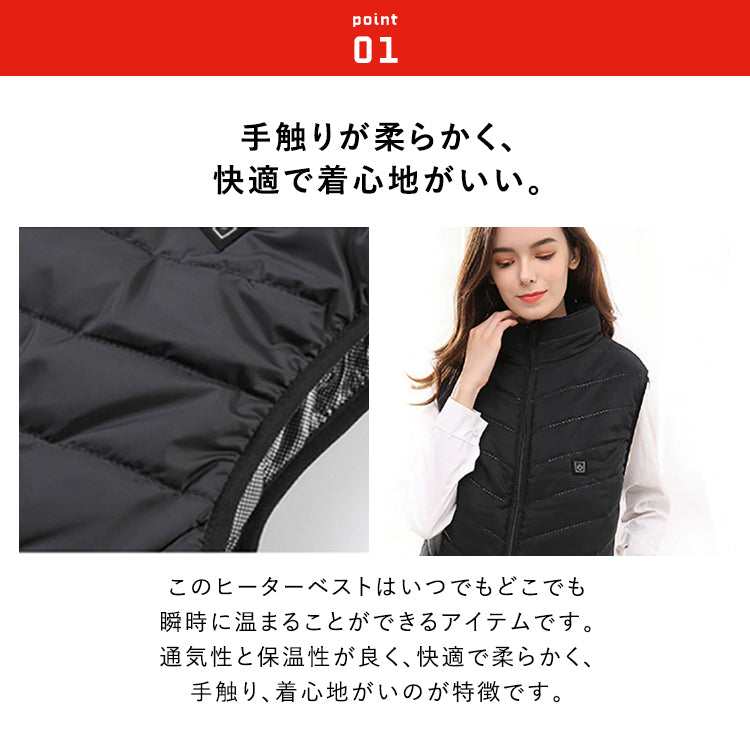 【XXLサイズ】ヒーターベスト 電熱ベスト  9枚内蔵  男女兼用 htvs-001