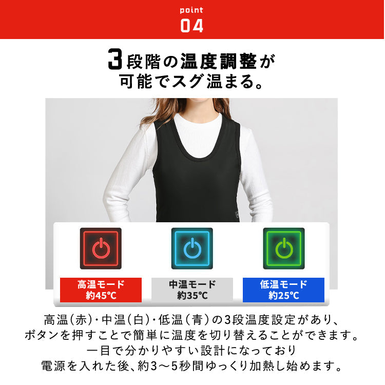 【Mサイズ】ヒーターベスト インナー 電熱ベスト  4枚内蔵  男女兼用 htvs-003