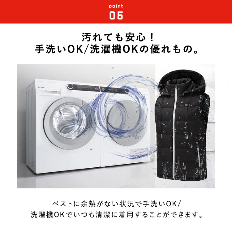 【2XLサイズ】ヒーターベスト フード付き 電熱ベスト  9枚内蔵  男女兼用 htvs-005