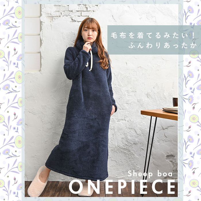 【モスグリーン】 ルームウェア ワンピース 長袖 通販 秋 冬 秋冬 ゆったり ロング マキシ丈 ハイネック タートルネック おしゃれ シンプル 無地 マキシワンピース マキシ丈ワンピース もこもこ ふわふわ