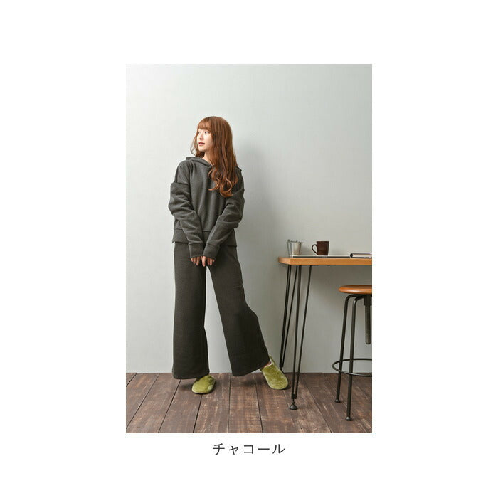 【杢グレー・LL-3L】 レディース ルームウェア 上下セット 長袖 通販 ワイドパンツ 長ズボン プルオーバー パーカー フーディ パジャマ 冬 秋冬 スウェット 上下 おしゃれ シンプル 無地 カジュアル 裏起毛