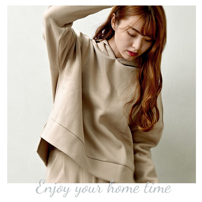 【モカ・M-L】 レディース ルームウェア 上下セット 長袖 通販 ワイドパンツ 長ズボン プルオーバー パーカー フーディ パジャマ 冬 秋冬 スウェット 上下 おしゃれ シンプル 無地 カジュアル 裏起毛