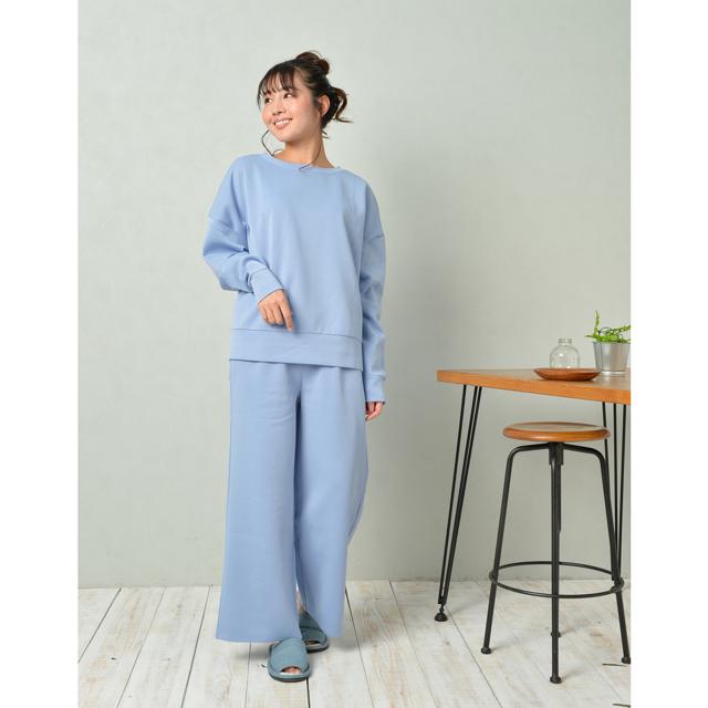 【サックス・M-Lサイズ】 ルームウェア レディース 上下セット 通販 ワイドパンツ ダンボールニット 部屋着 レディース おしゃれ かわいい パジャマ 春 夏 秋 冬 パンツ 春夏 秋冬 M-Lサイズ L-LLサイズ