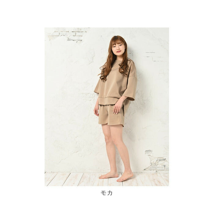 【チャコール・M-Lサイズ】 ルームウェア レディース 上下セット 通販 かわいい 大きいサイズ ゆったり 部屋着 セットアップ シンプル 7分袖 ショートパンツ 春 秋 夏 春夏 ショートパンツセットアップ HW8340