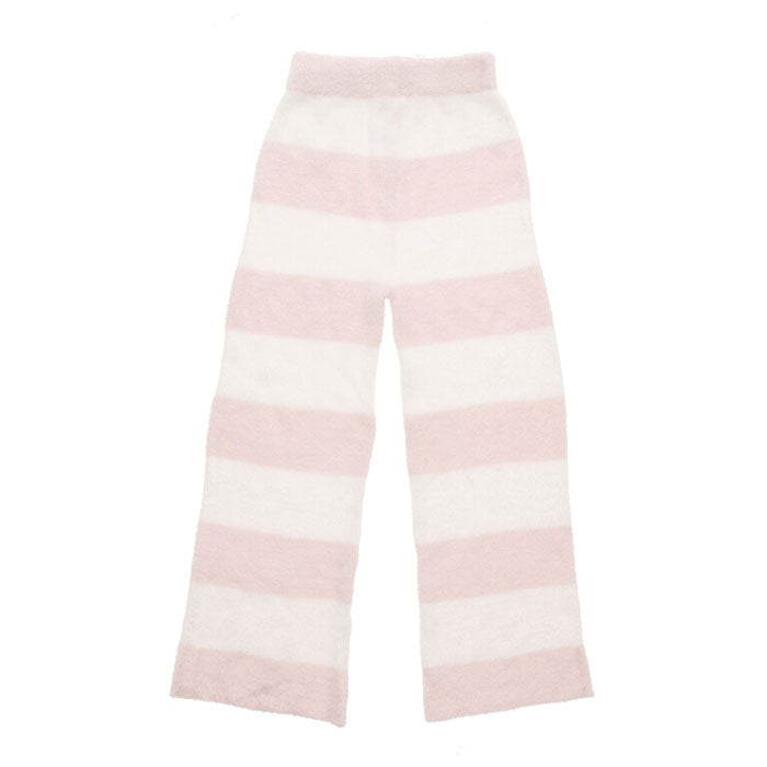 【ピンク×ホワイト・M-L】 レディース ルームウェア 上下セット 長袖 通販 ロングパンツ 長ズボン プルオーバー パジャマ 冬 秋冬 大人 かわいい おしゃれ シンプル ボーダー カジュアル ふわふわ もこもこ