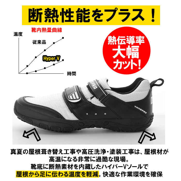 【ホワイト・26.5cm】 高所作業靴 通販 Hyper V 1300 屋根プロ2 メンズ  作業靴 滑り止め 靴 おしゃれ 滑らない靴 ハイパーV 屋根作業 鳶 高所 スニーカー マジックテープ 履きやすい 保護用品