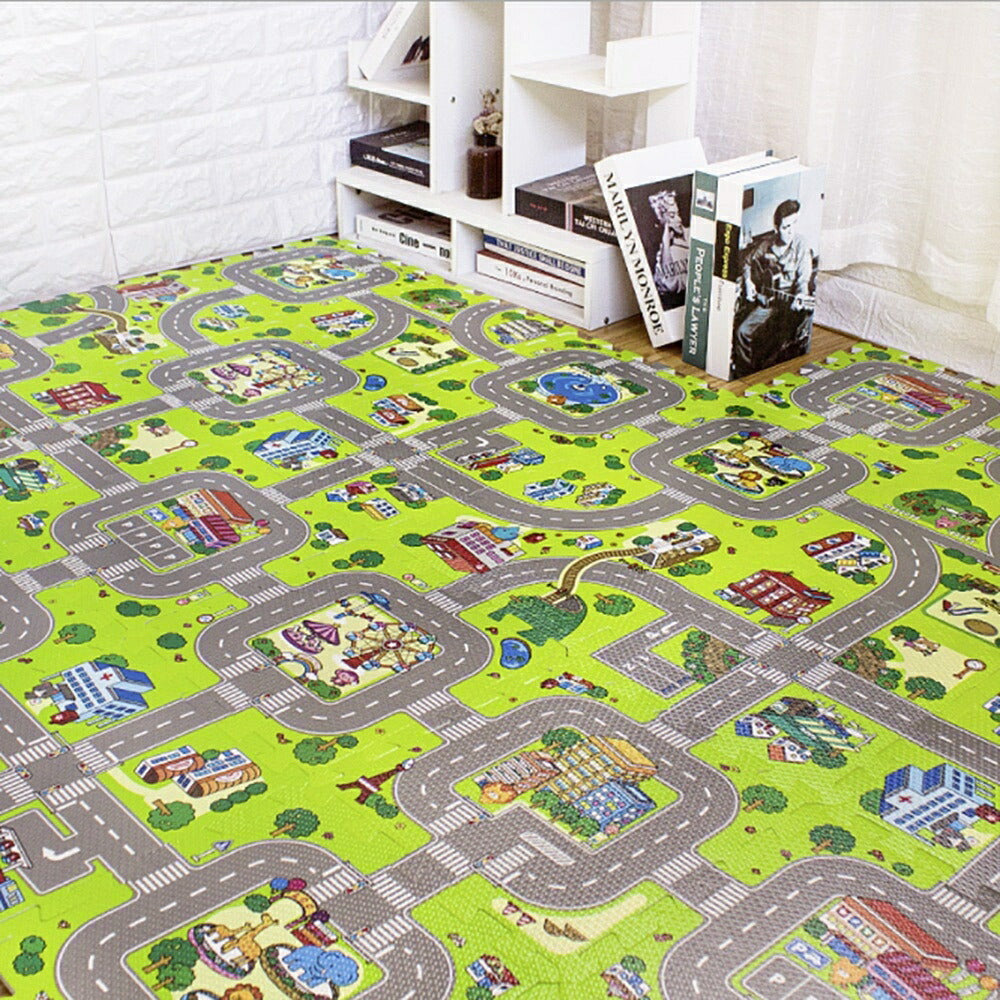 玩具 ジョイントマット 9ピース 道路 街並み プレイマット ジャンボプレイマット 車 トラック 遊園地 動物 動物園 キッズマット ビル スーパー 噴水 地図 知育玩具 男の子 女の子 ベビー クッション ロード 知育 遊び 知育遊び 子ども部屋 子供部屋 3歳 4歳 5歳 6歳 子供