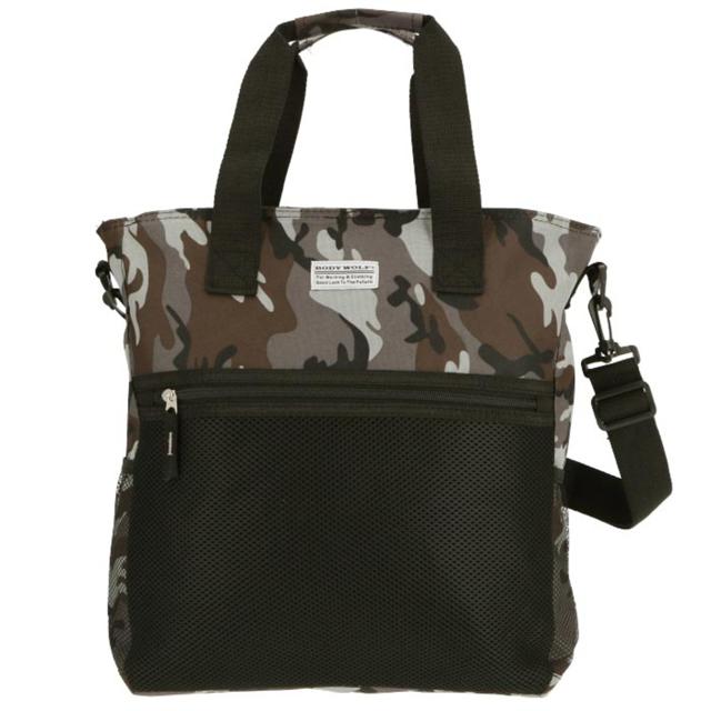 【グレー迷彩】 トートバッグ メンズ 縦型 通販 トート 15l A4 通学 通勤 ショルダーバッグ 斜めがけ 肩掛け 2way 軽量 軽い シンプル 無地 カモフラ 迷彩 ファスナー付き ポケット 多機能 BODY WOLF