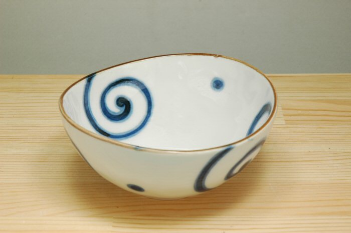 うず楕円4.0小鉢 長辺13.5cm 楕円鉢 和食器 和ボウル 美濃焼 国産 渦 日本製   陶器のふる里  stockヤ