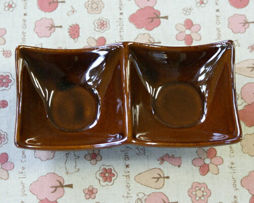 アメ色２連スクエア深皿 ブラウン 飴色 茶色 小皿 国産 美濃焼   陶器のふる里  stockヤ