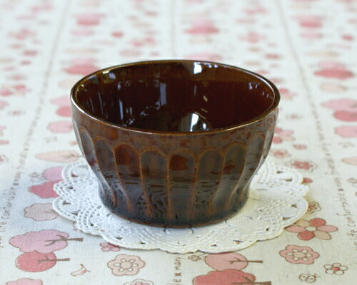 アメ色３吋レリーフボール オシャレな小鉢 プチ食器 飴色 ブラウン 国産 美濃焼 即納   陶器のふる里  stockヤ(ナカムラ)