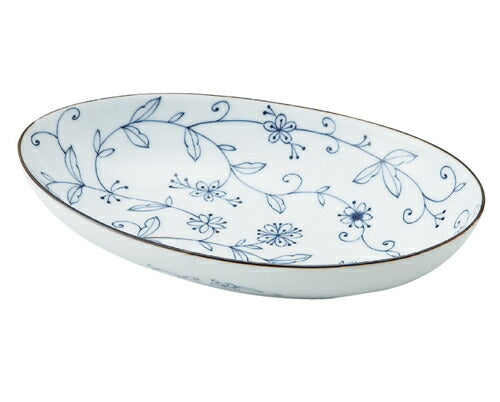 【在庫限り・次回R5/2/13入荷】線唐草 耳無楕円大鉢 磁器 花 パスタ皿 オードブル皿 サラダボウル カレー皿 おしゃれ 白 磁器 国産  陶器のふる里  trys亜