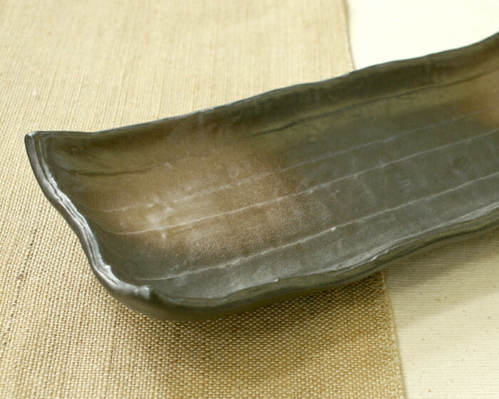 新黒備前渕波さんま皿 秋刀魚 さんま皿 食器 磁器 長角皿 業務用 家庭用   陶器のふる里  stockヤ