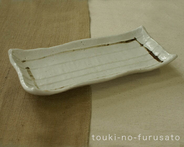 粉引ライン渕波さんま皿 横サイズ28cm 秋刀魚 さんま皿 食器 磁器 長角皿 業務用 家庭用 美濃焼   陶器のふる里  stockヤ