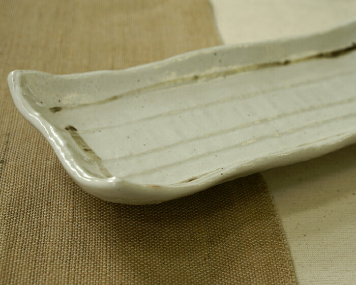 粉引ライン渕波さんま皿 横サイズ28cm 秋刀魚 さんま皿 食器 磁器 長角皿 業務用 家庭用 美濃焼   陶器のふる里  stockヤ