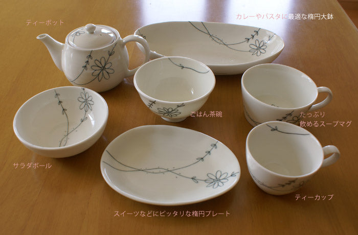 フラワーライン新生活食器7点セット 磁器 白磁 一人暮らし 大人可愛い シンプル 花 ポット付きAセット 食器セット おしゃれ  陶器のふる里  trys亜