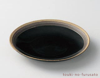 黒三色リング丸皿（大） 直径25.8cm・美濃焼・磁器・盛皿・めん皿・和皿・和食器・国産・プレート