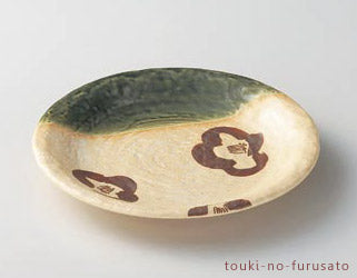 織部山茶花パスタ皿 直径27.5cm 美濃焼 磁器 盛皿 めん皿 麺皿 和カフェ風  陶器のふる里  stockヤ