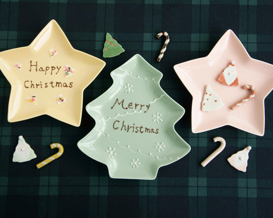 クリスマス スタープレート ピンク  size幅20.5cm・pink・美濃焼 国産食器 パーティー食器 サイズ幅20.5cm  星型　星の形 ケーキ皿 取り分け皿 取り皿 クリスマスアイテム テーブルウェア CHRISTMAS 陶器のふる里  trysケ