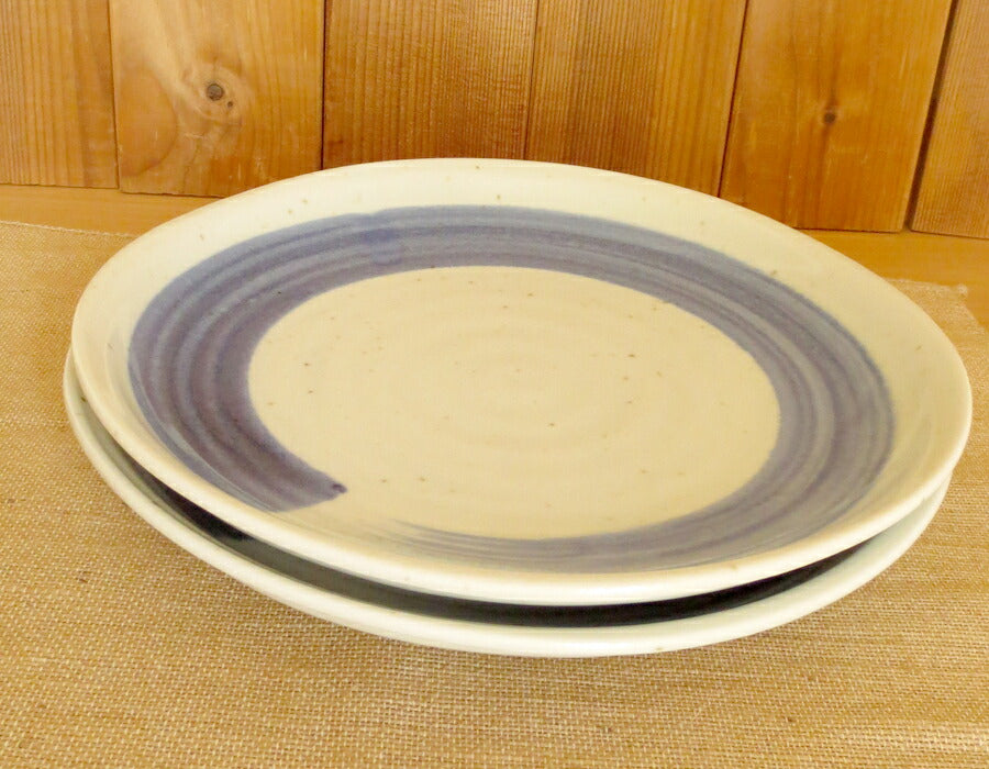 【送料無料】ワラ白呉須刷毛7.0丸皿2枚セット 直径23.5cm 美濃焼 丸皿 和皿 麺鉢 麺皿 めん皿 カレー皿 青 藍 器 食器セット 深皿 おしゃれ 和食器 大皿 国産 業務用  陶器のふる里    送料無料