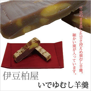 【こしあん1本・小倉2本】いでゆむし羊羹３本【メール便】竹皮に包んで蒸した甘さ控えめの栗蒸し羊羹詰め合わせ