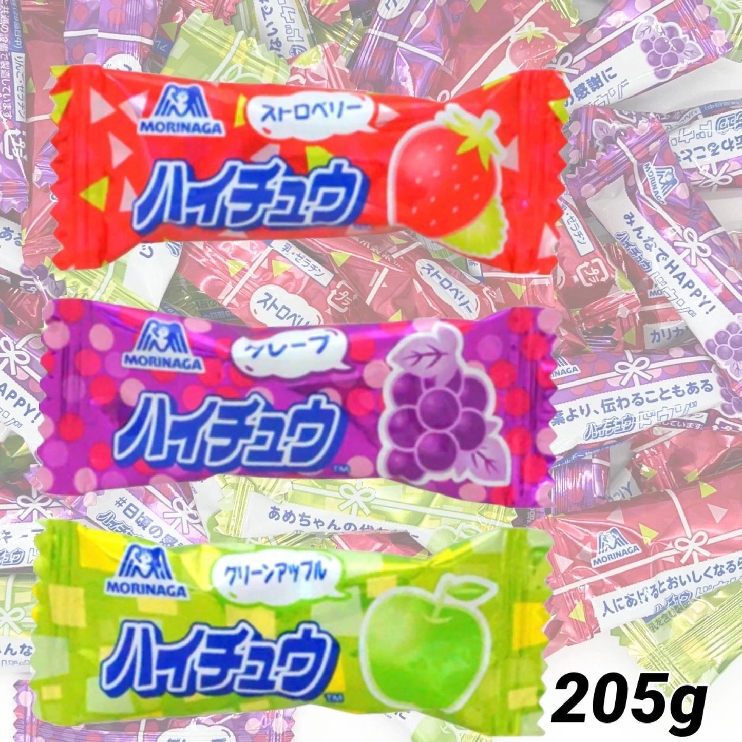 森永 ハイチュウ アソート 205g（約45個入）グレープ・ストロベリー・グリーンアップル お菓子 駄菓子 キャンディー ソフトキャンディ あめ 飴