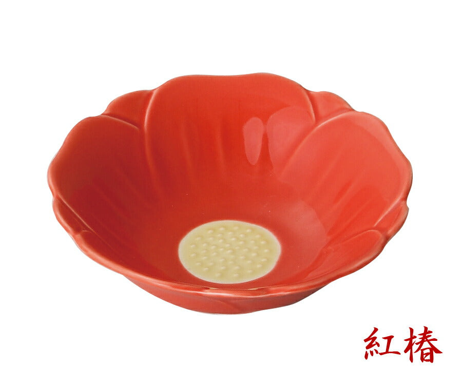 椿 赤 深皿 小  直径11.2cm 浅鉢 花 椿 和食器 紅 日本製 和皿  陶器のふる里  trysま