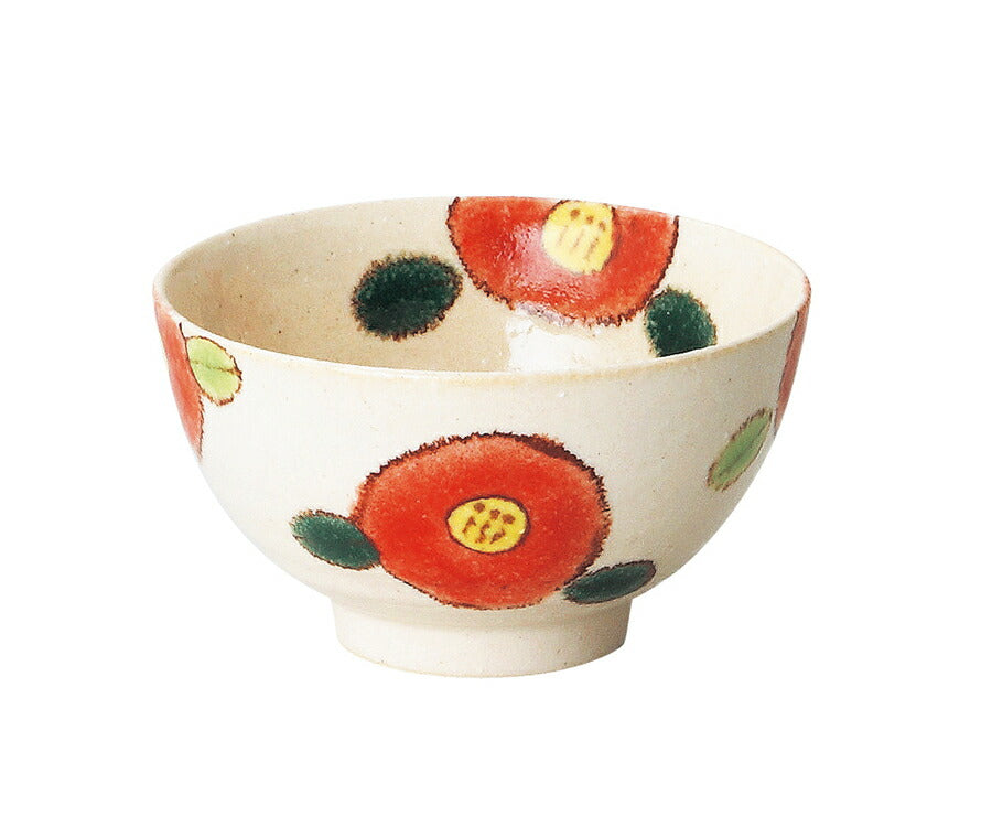 TSUBAKI赤 飯碗  直径10.7cm ご飯茶碗 ごはんちゃわん 花 椿 紅白 縁起 正月 日本製 和食器 おしゃれ  陶器のふる里  trysケ
