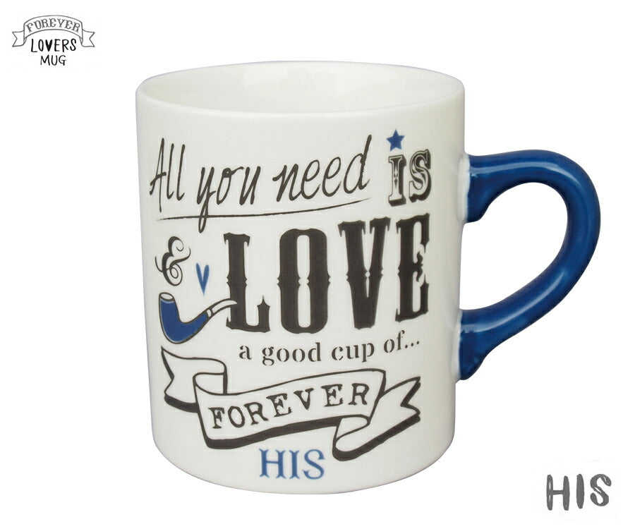 LOVERS MUG HIS  マグカップ 容量325cc 男性 メンズ 夫婦 カップル 彼氏専用 ひげ 髭 イラスト 国産 日本製   陶器のふる里  trysケ