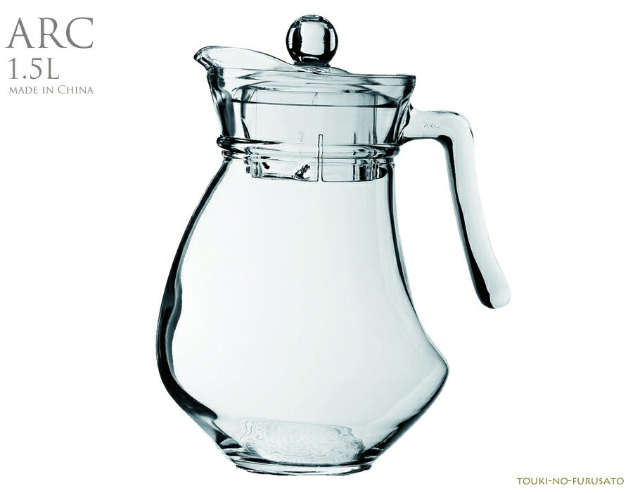ARC(アルク)ウェイビージャグ1.5L 蓋付き 満水時1.5L 使用時約1.3L H22.5cm ARC社 ピッチャー ガラス おしゃれ 中国製  陶器のふる里  trysワ