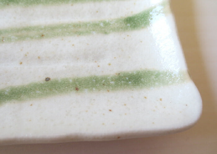 グリーン流し銘々皿 幅16cm 長角皿 小皿 織部 緑色ライン 和食器 国産 美濃焼 取り皿 大口注文OK  陶器のふる里  stockヤ