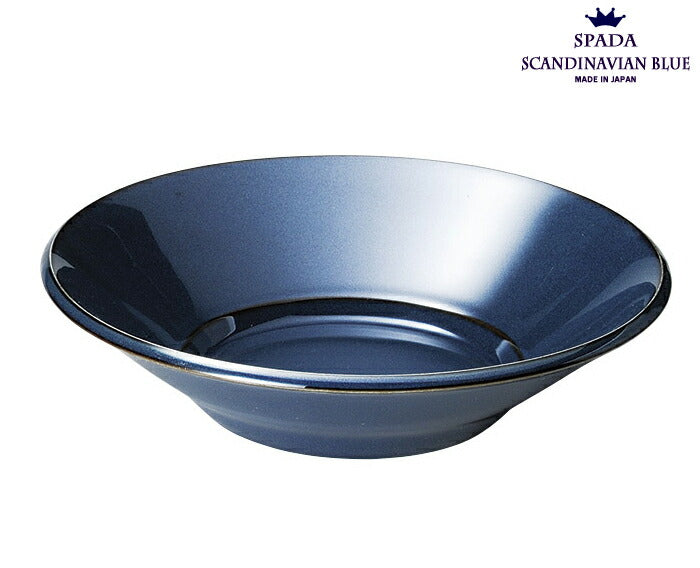 スパダスカンジナビアンブルー21cm浅ボール  直径20.8cm サラダボウル 洋風浅鉢 食器 錆加工風デザイン ヴィンテージ レトロ 藍色 青色 艶 光沢 業務用 大口注文OK   陶器のふる里  trys光