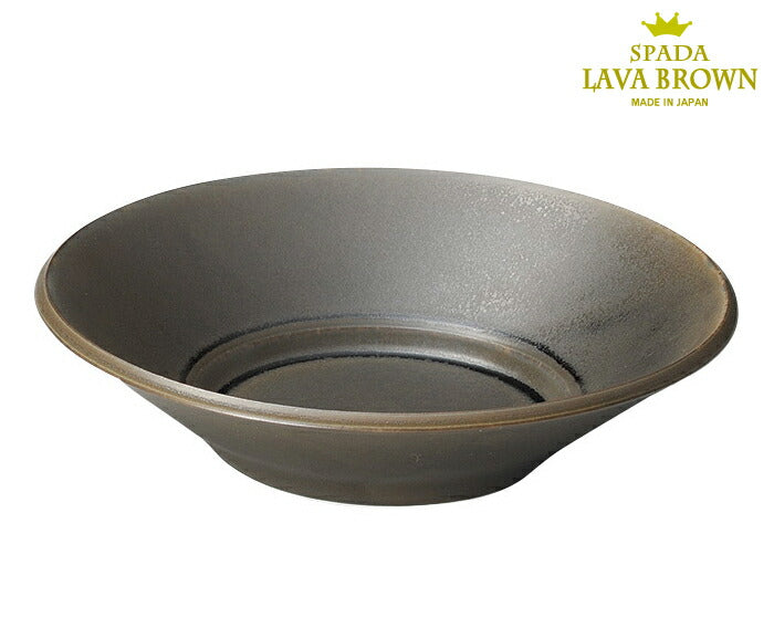 スパダ ラバブラウン21cm浅ボール  直径20.8cm 丸皿 食器 サラダボウル 深鉢 深皿 カレー皿 錆加工風デザイン ヴィンテージ レトロ 黒色 ブラック 業務用 大口注文OK   陶器のふる里  trys光