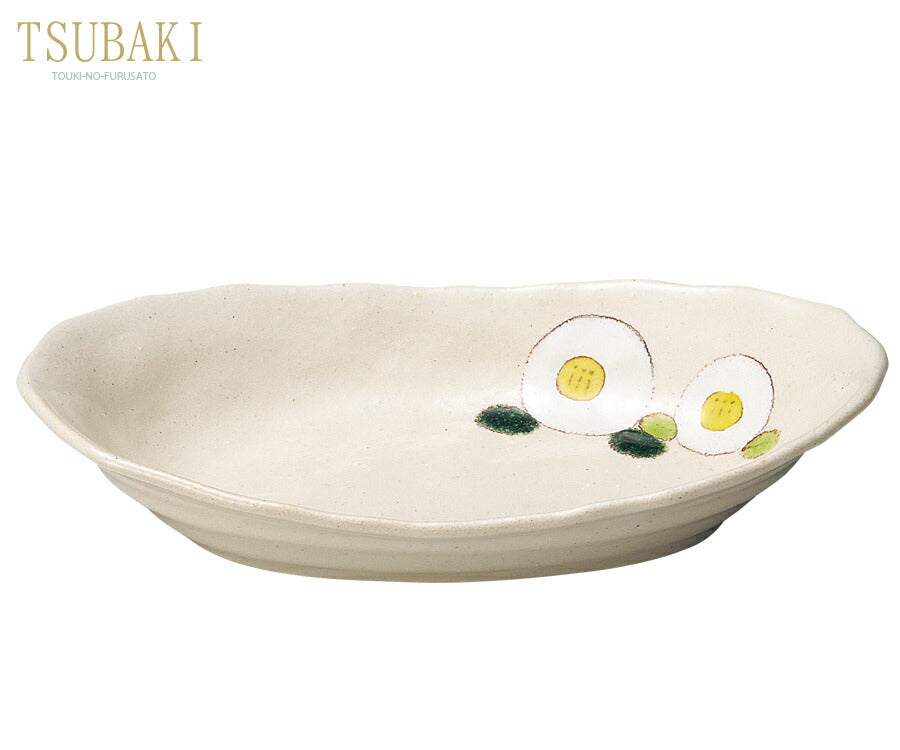 TSUBAKI白 カレー皿  幅25.5cm ベーカー 楕円大鉢 パスタ皿 花 椿 和食器 大皿 日本製  陶器のふる里  trysケ