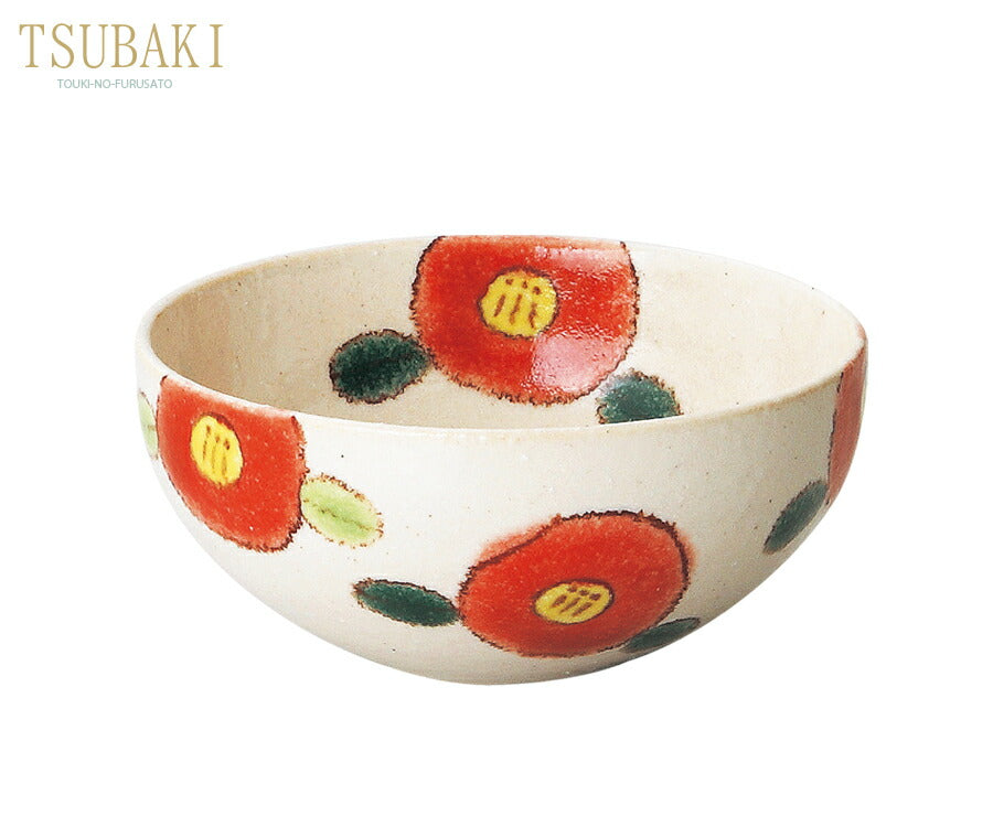 TSUBAKI赤ボウル  赤 直径12.7cm 中鉢 小鉢 ボール 花 椿 和食器 おしゃれ 深皿 紅白 縁起 正月 日本製  陶器のふる里  trysケ