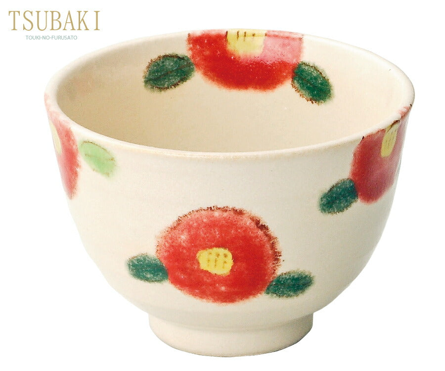 TSUBAKI赤 小丼 赤 直径12.5cm 小さめ丼 大きめご飯茶碗 花 椿 和食器 おしゃれ 紅白 縁起 正月 日本製  陶器のふる里  trysケ
