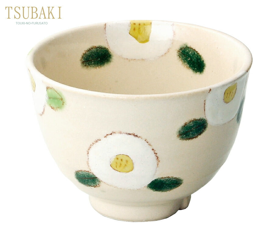 TSUBAKI白 小丼  直径12.5cm 小さめ丼 大きめご飯茶碗 花 椿 和食器 紅白 縁起 正月 日本製   陶器のふる里  trysケ
