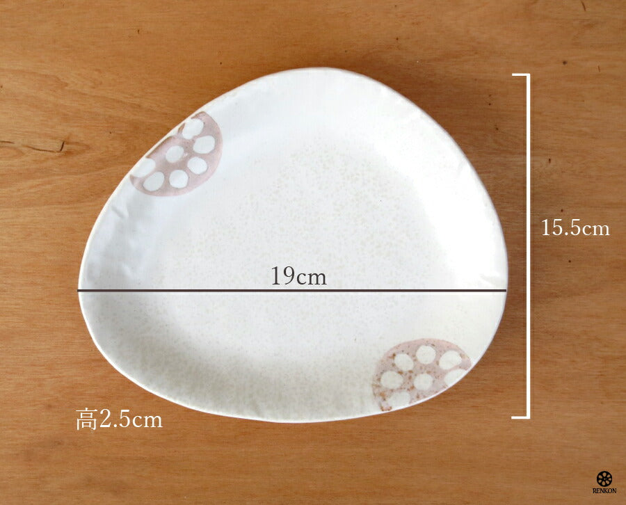 美濃焼 れんこん白 三角中皿 幅19cm 和食器 取り皿 三角皿 おにぎり型 白色 蓮根 レンコン 野菜 磁器 良質 国産 次世代 現代風 和皿  陶器のふる里  stockヤ