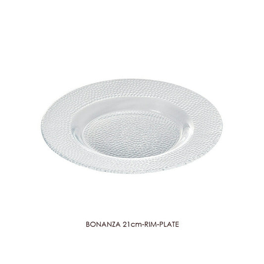 ボナンザ21cmリムプレート  直径21.1cm 水玉 ガラスプレート メイン料理 丸皿 大皿 輸入ガラス食器 洋食器 トルコ製   陶器のふる里  trys光