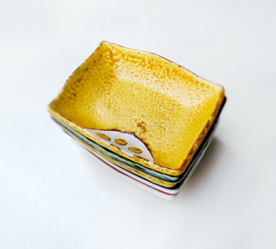 れんこんアメ 長角小皿 幅9.8cm 和食器 醤油皿 飴色 茶色 蓮根 レンコン 野菜 磁器 良質 国産 和皿 次世代 現代風 料亭 業務用 卸値  陶器のふる里  stockヤ