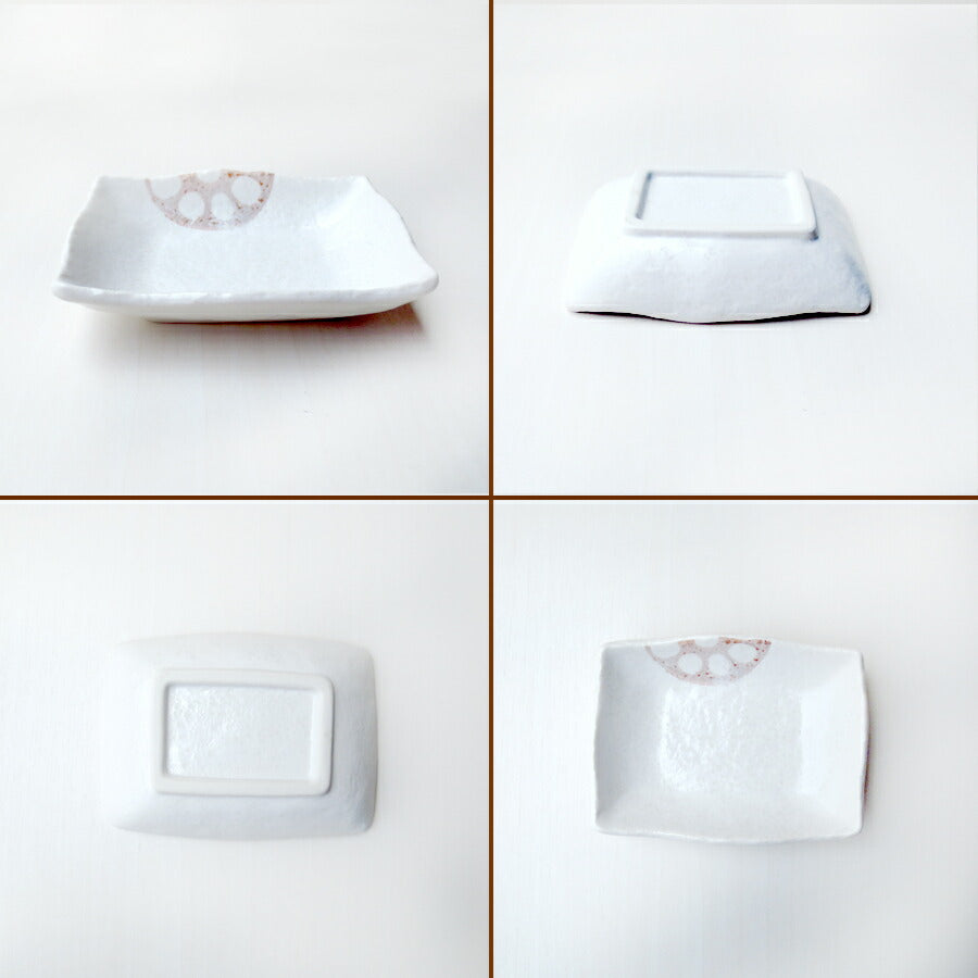 れんこん白 長角小皿 幅9.8cm 和食器 醤油皿 ホワイト 蓮根 レンコン 野菜 磁器 良質 国産 次世代 現代風 料亭 業務用 卸値  陶器のふる里  stockヤ